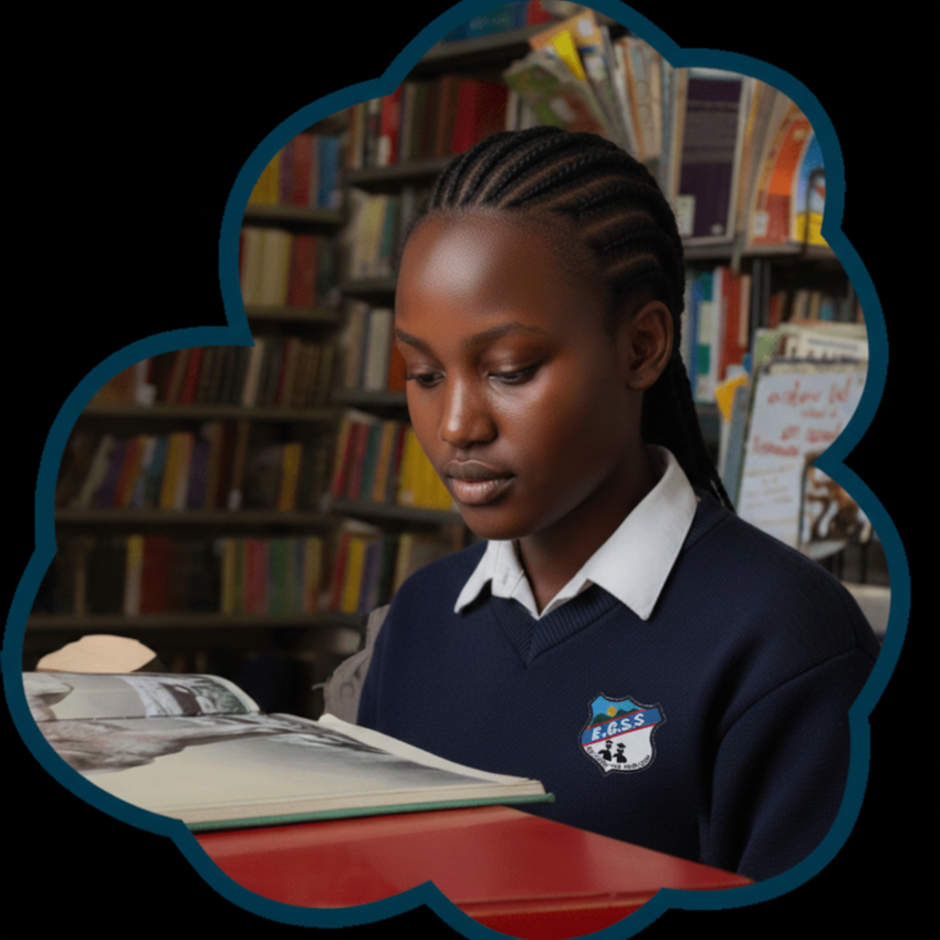 Student reading in a library